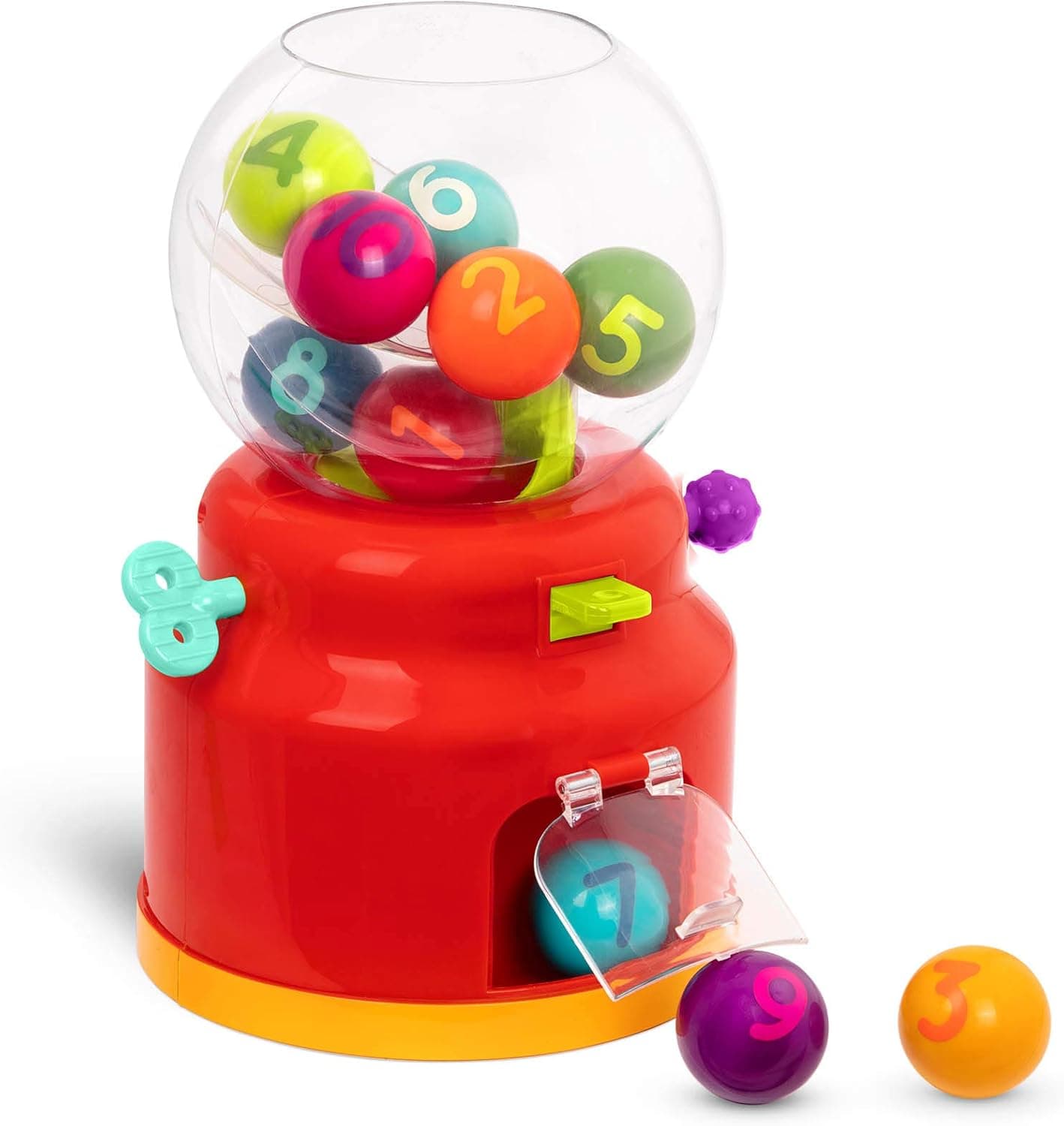 Battat Bubble Maker, Mini máquina de venda automática de brinquedo, 10 bolas coloridas com números, Máquina de chicletes com números e cores, para crianças de 12 meses ou mais