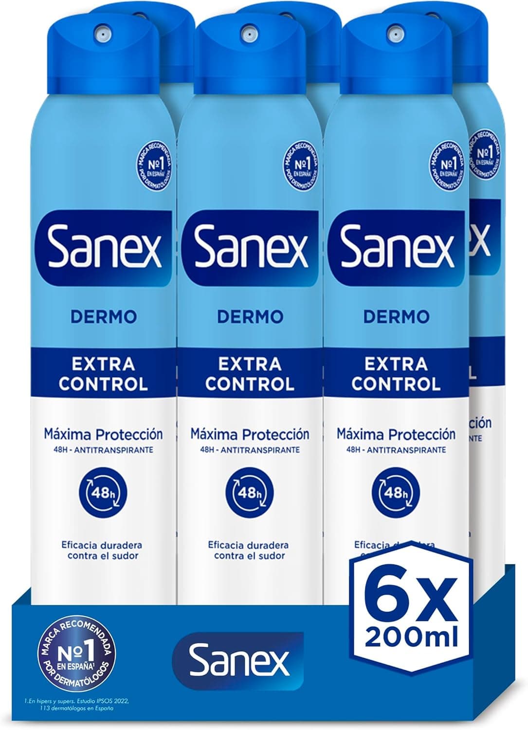 Sanex Dermo Extra Control | Desodorizante em spray com zinco antibacteriano, proteção 48h, pack de 6 x 200 ml