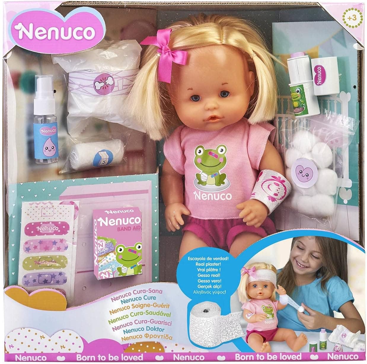 Nenuco Cura saudável, boneca para brincar com médicos com o seu bebé, com pensos coloridos e kit médico para curar o pulso, brinquedo indicado para meninos e meninas de 3 anos, multicolorido
