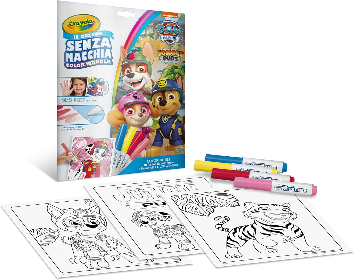 CRAYOLA, Color Wonder, kit completo com 18 páginas para colorir e 4 marcadores para colorir sem manchas, personagens da Patrulha Canina, atividade criativa para crianças dos 3 aos 5 anos, cód. 25-2909