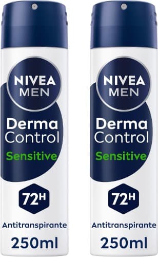 NIVEA Derma Control Sensitive | Desodorizante antitranspirante em spray para homem com ácido hialurónico e vitamina E, 72 h proteção, 250 ml x 2