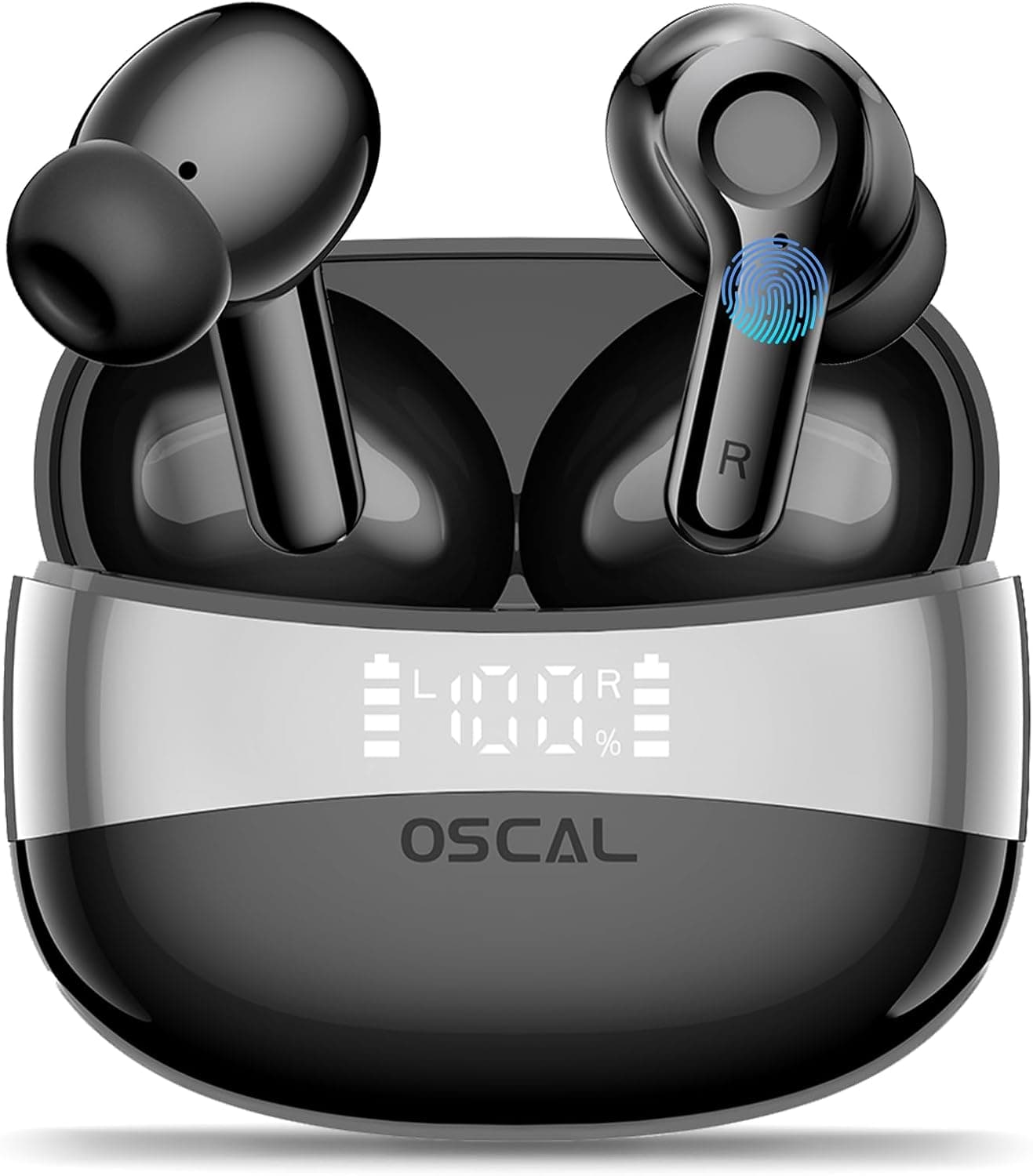OSCAL Auriculares Bluetooth 5.4 com cancelamento de ruído ANC, 40H Playtime, IPX7 impermeáveis, mini carregamento portátil, som Hi-Fi, ultra leves, interiores desportivos 