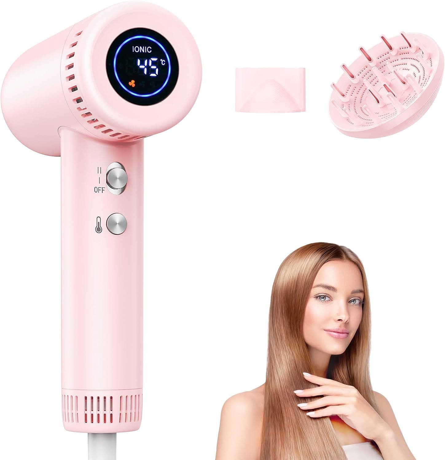 Haokoo Secador de cabelo profissional iónico - secagem rápida em 1 minuto, 160000 RPM secador de alta velocidade, 500 milhões de íões, 9 temperaturas, auto-limpeza, ecrã LED, para casa, viagem e