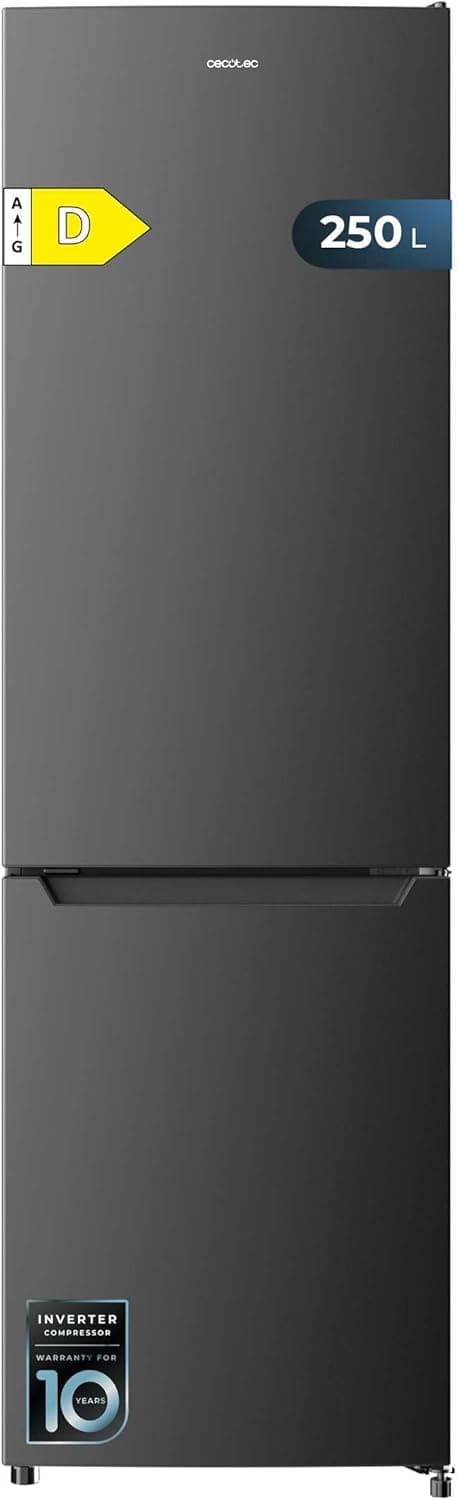 Cecotec Frigorífico Combi Bolero CoolMarket Combi 250 Dark D. Compressor Inverter Plus frigorífico Combi Dark Inox 180 x 55 cm, 250 L, Não Frost, Classe D, Multi Air Flow, Fast Cooling e gaveta humid.