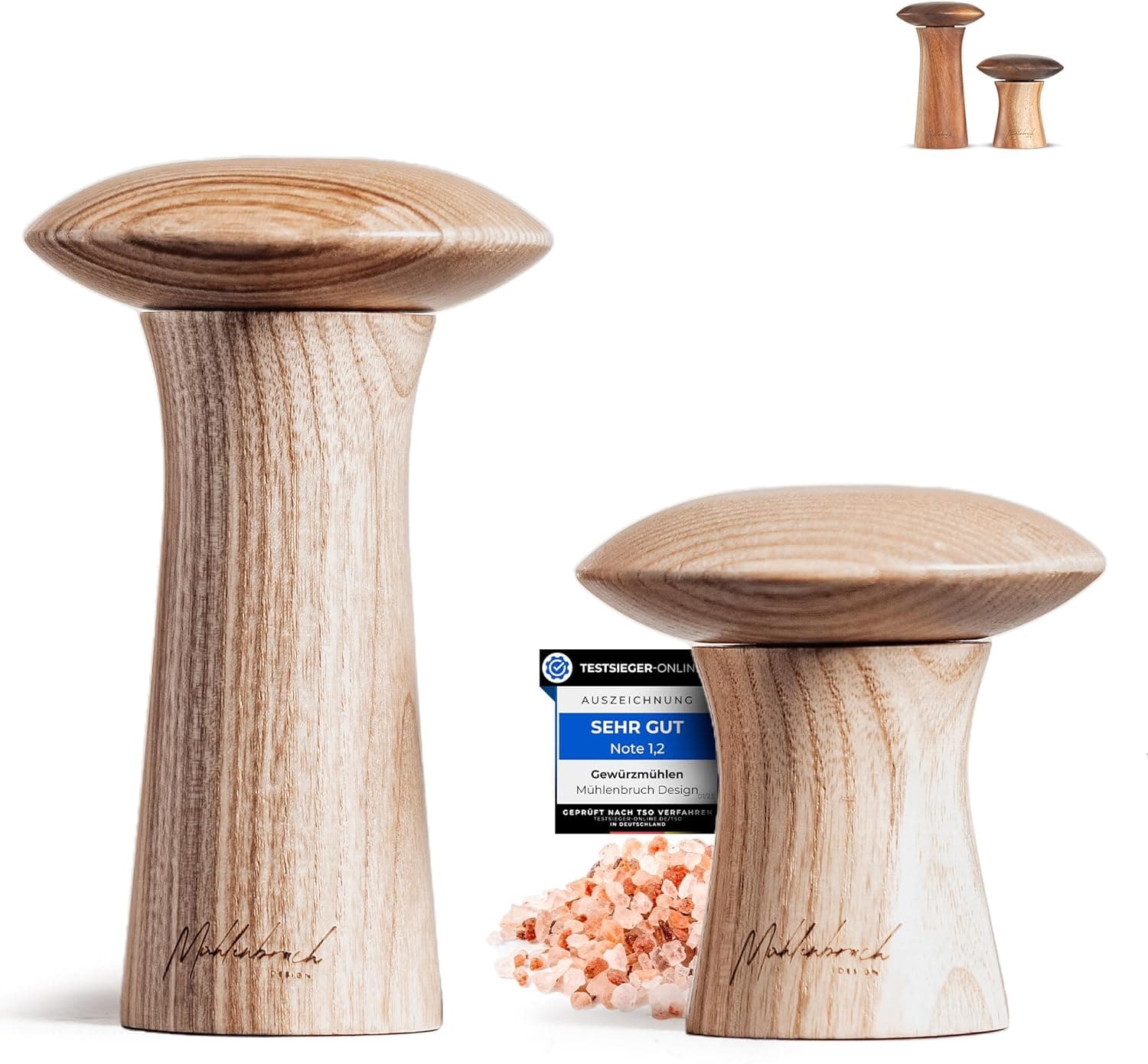 Moinho de sal e pimenta Mühlenbruch Design FSC Madeira 15 cm Conjunto de 2 com mecanismo de moagem de pimenta e sal Cerâmica Utensílio de cozinha Ideia de presente de Natal