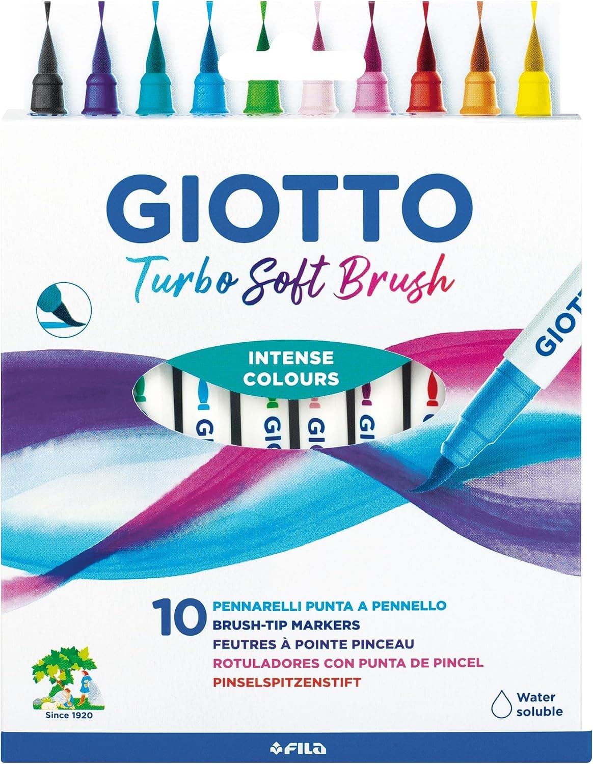 GIOTTO Turbo Soft Brush, marcadores com ponta de pincel, cores sortidas, 10 unidades