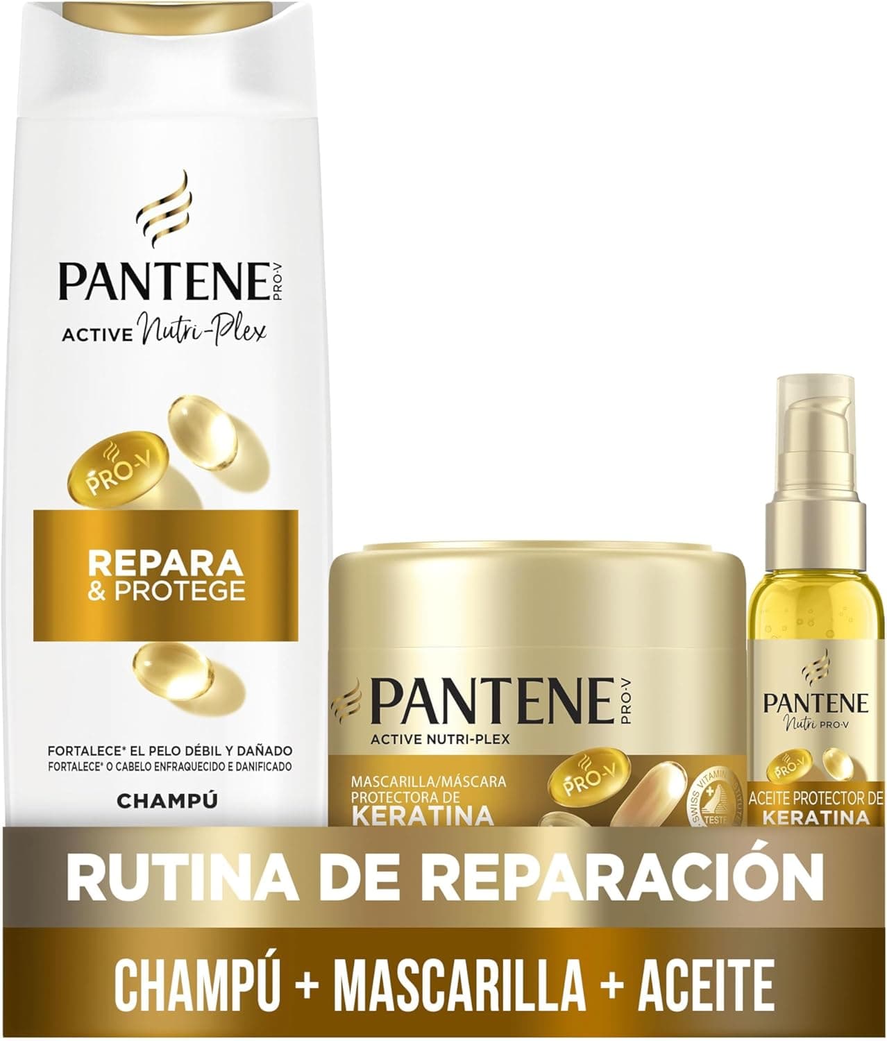 Pantene Pro-V Repara e protege champô de 325 ml, máscara protetora de queratina 300 ml, óleo protetor queratina 100 ml, para cabelo seco e danificado