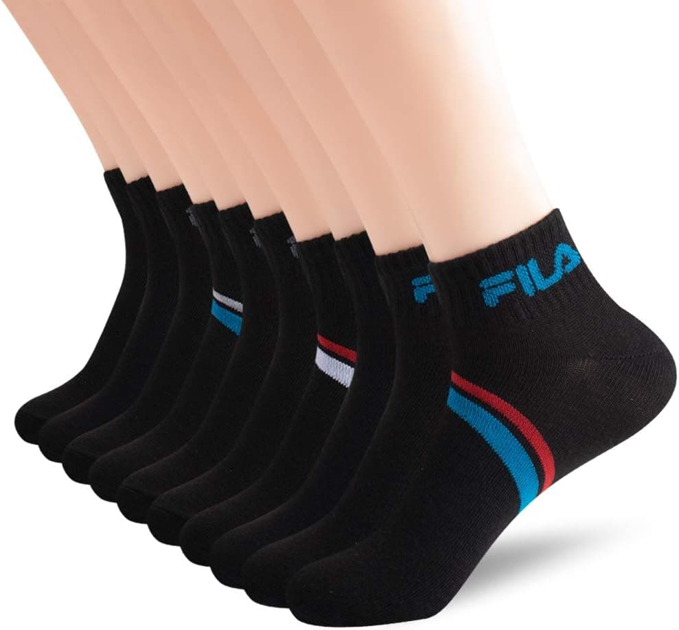 Fila Chevron Striped Quarter Socks Meias curtas para homem, pack de 10 pares, 40-44