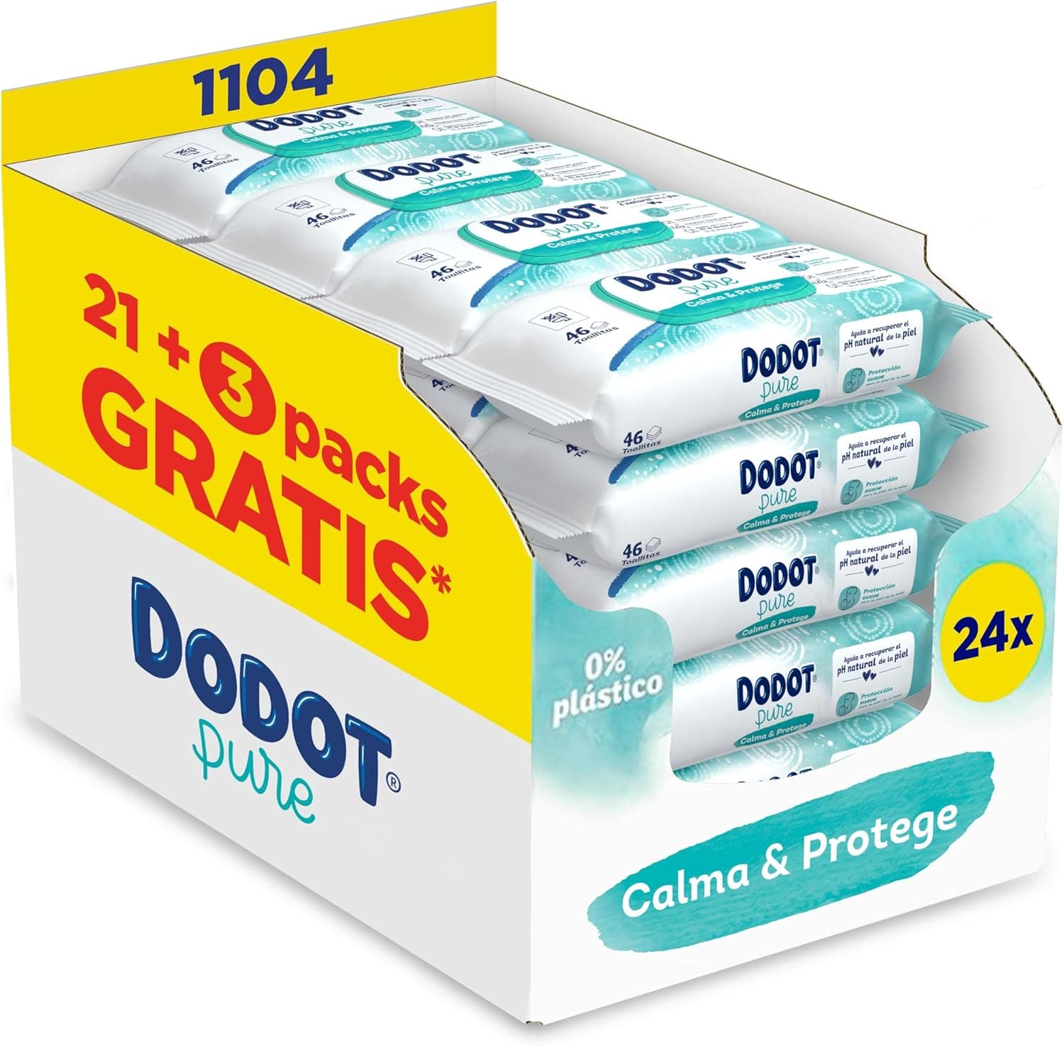 Dodot Pure calma e protege para bebé, 24 pacotes de 46 unidades = 1104 toalhetes
