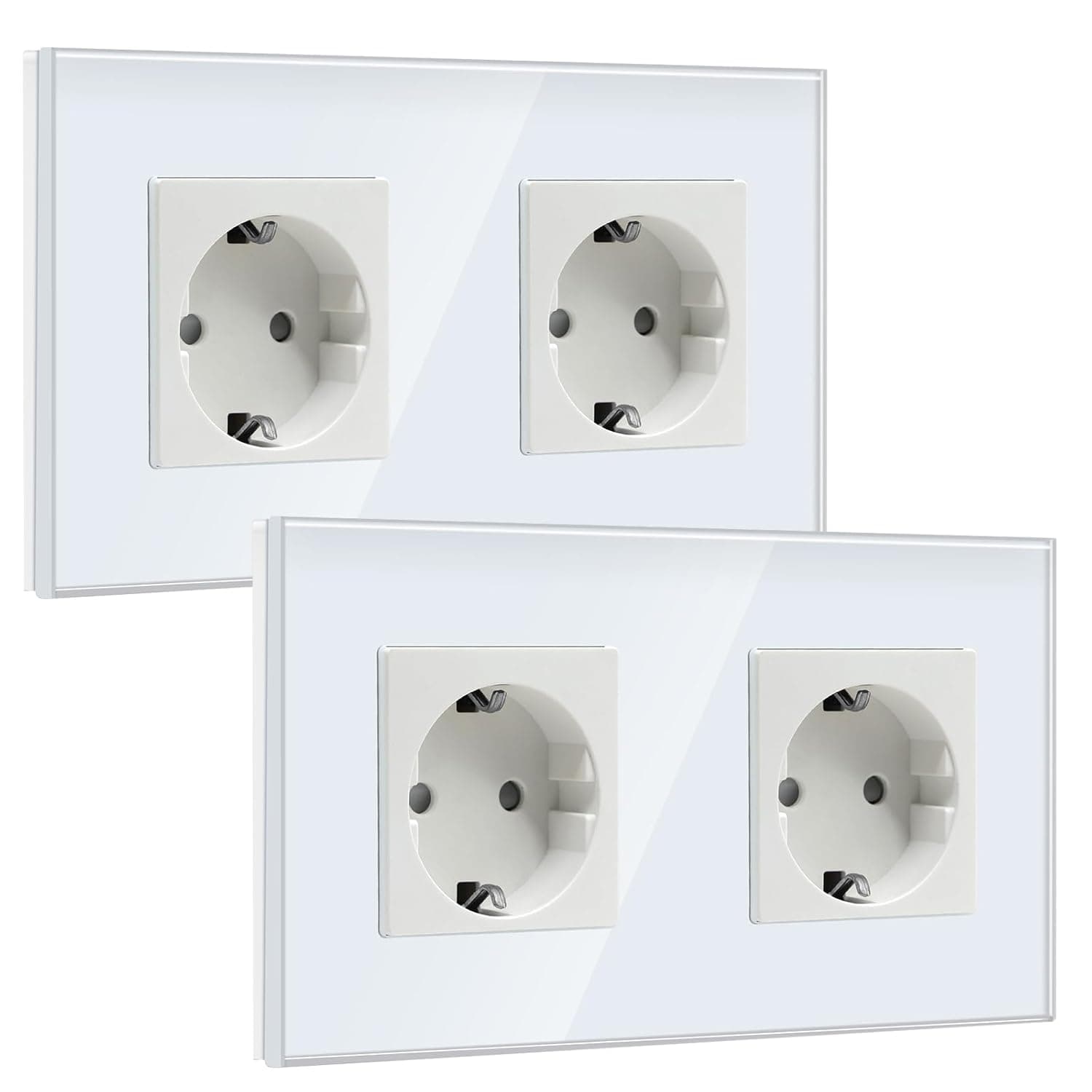 BSEED Double Schuko | Pack de 2 tomadas duplas de parede com acabamento em vidro, 16A, branco