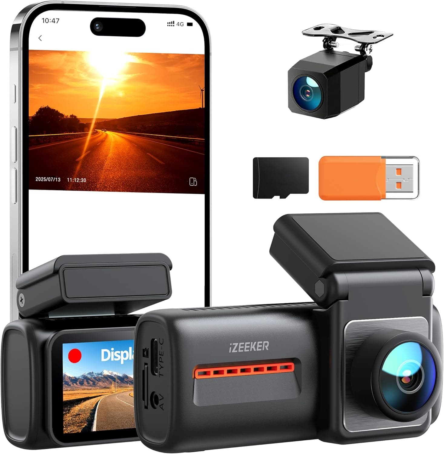 iZEEKER 4K Dashcam Frente e traseira, WiFi 6 Dash CAM carro com cartão 32G, 4K +1080P câmara de carro, ecrã de 2,99", aplicativo, visão noturna, sensor G, gravação em laço, monitor de estacionamento