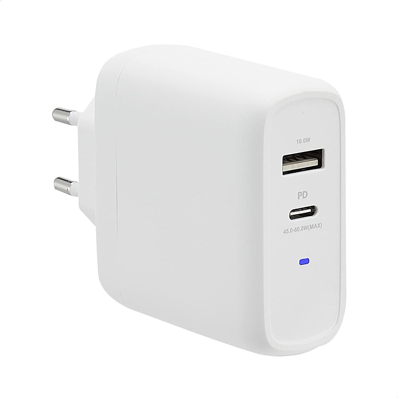 Amazon Basics - Carregador de parede, 63 W, GaN, 1 porta USB-C de 45 W e 1 USB-A de 18 W, para computadores portáteis, tablets e telemóveis