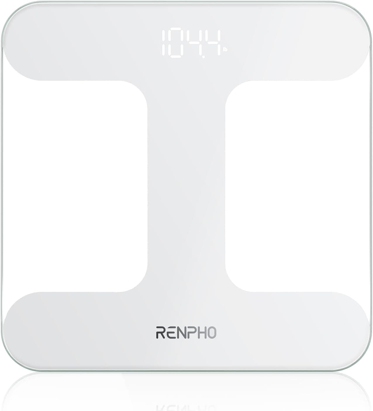 RENPHO Bascula de casa de banho alta precisão, peso casa de banho com ecrã LED, balança de peso corporal para fitness, tecnologia Step-On, desliga automática, baterias incluídas