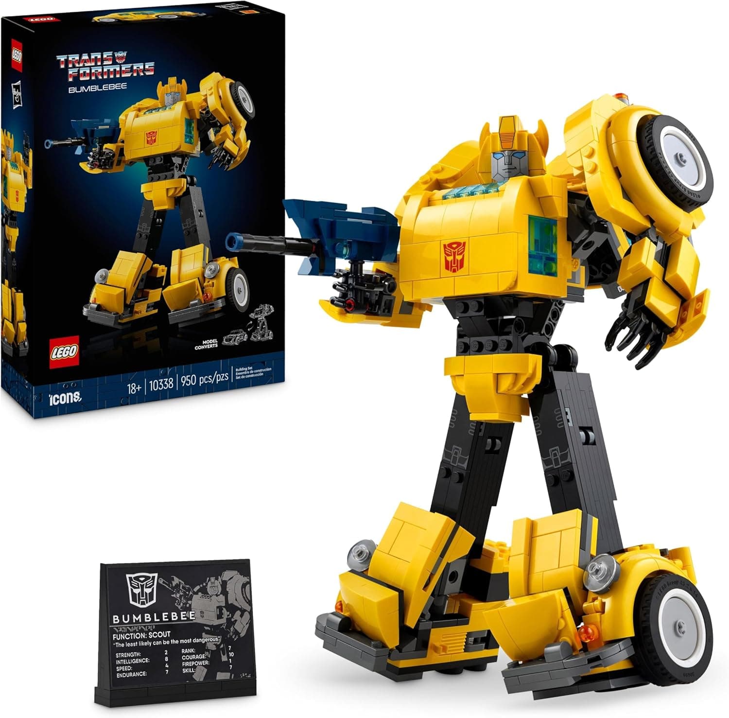 LEGO Icons Transformers Bumblebee Figura de ação articulada de robô colecionável, casaco para adultos, kit de construção, presente para homens e mulheres, decoração de casa e escritório 10338