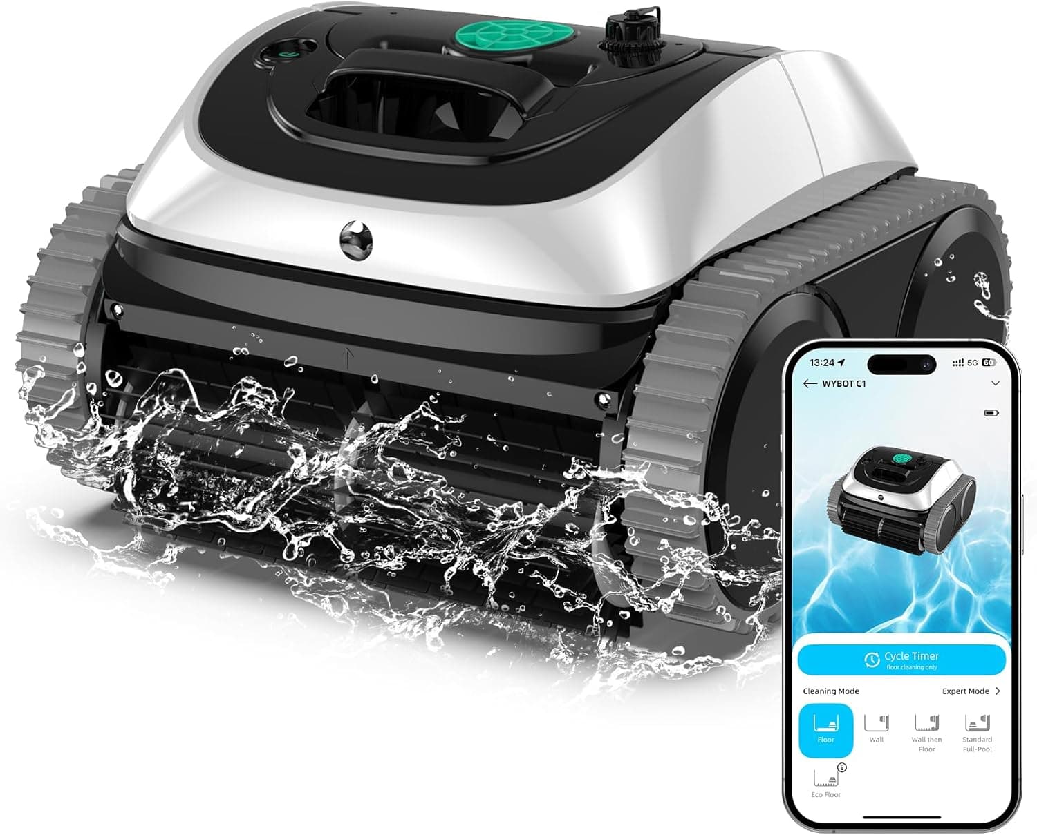 WYBOT C1 Robot limpa-fundos piscina com planeamento inteligente de rota, limpeza automática para fundo/paredes/linha de água, motor triplo melhorado que funciona durante 150 minutos, até 150 TYYKL