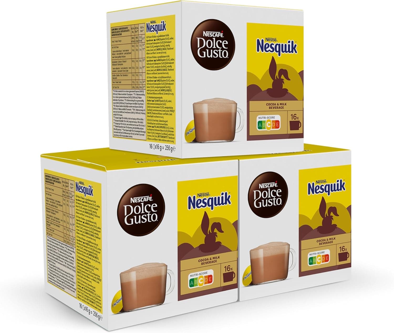 NESCAFÉ Dolce Gusto NESQUIK, 48 cápsulas, bebida de cacau (3 embalagens x 16)