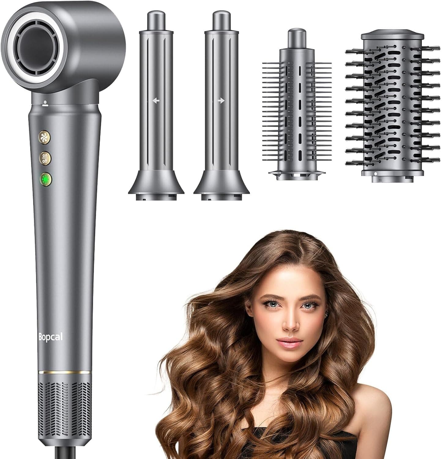 5 em 1 escova de ar quente, secador de cabelo, 110000 RPM para secagem rápida e modelador de cabelo ondas automático para ondular, alisar volumizing iónico, multifuncional modelo para todos os tipos