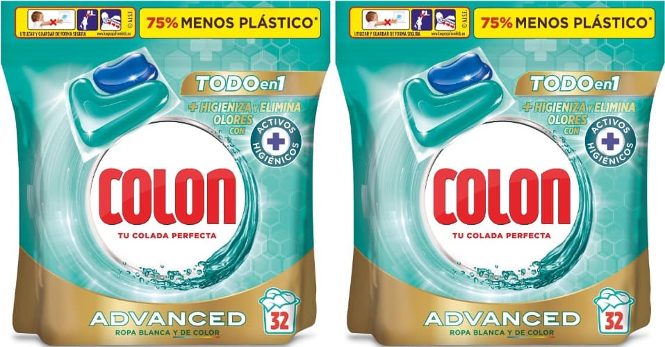 Colon Total Power Gel Caps Higiene - Detergente para máquina de lavar com ativos higiénicos, formato de cápsulas, 32 unidades x 2
