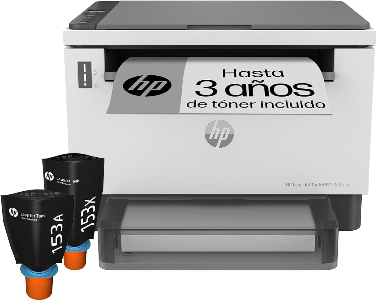 HP LaserJet Tank MFP 2604dw 381V0A, impressora a laser A4 multifunções com depósito de toner, impressão frente e verso automática, copiadora e scaner, Wi-Fi, HP Smart App, ecrã LCD Ícon, branco e