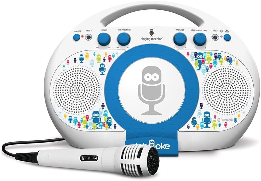 Singing Machine iSM398BT - Máquina de karaoke com tablet Bluetooth, azul/branco
