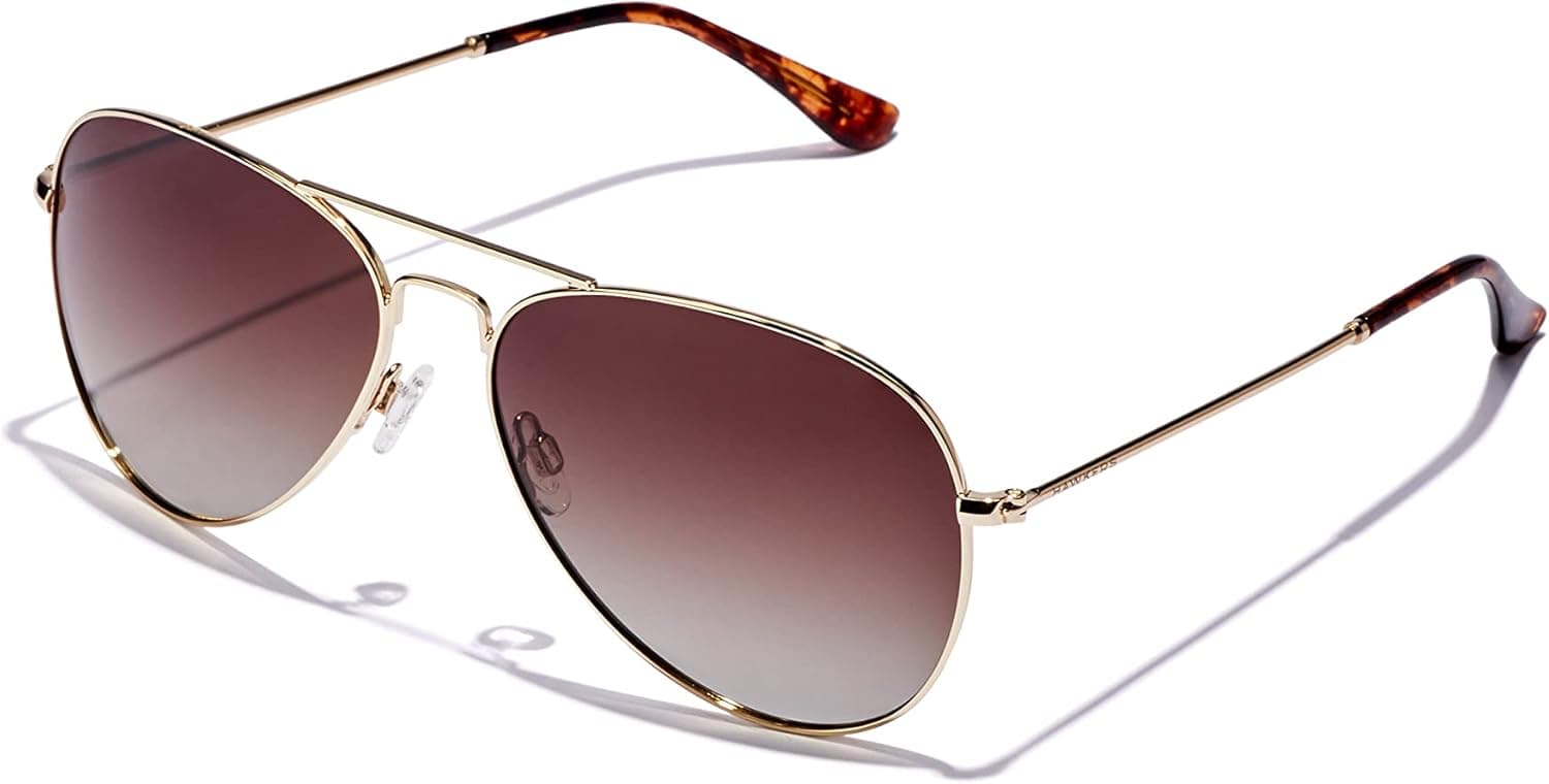 Hawkers Hawk | Óculos de sol unissexo com armação em aço inoxidável dourado e lentes polarizadas castanhas categoria 3 com proteção UV400