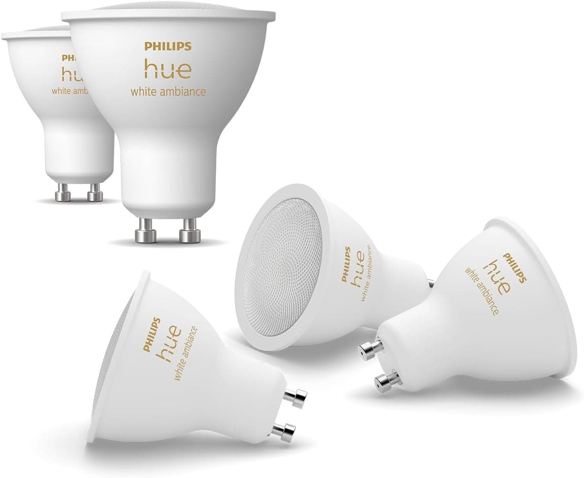 Philips Hue - Lâmpada LED inteligente, GU10, luz branca quente a frio, 4,2 W 400 lúens, compatível com Alexa e Google Home - Pack de 5 lâmpadas LED inteligentes
