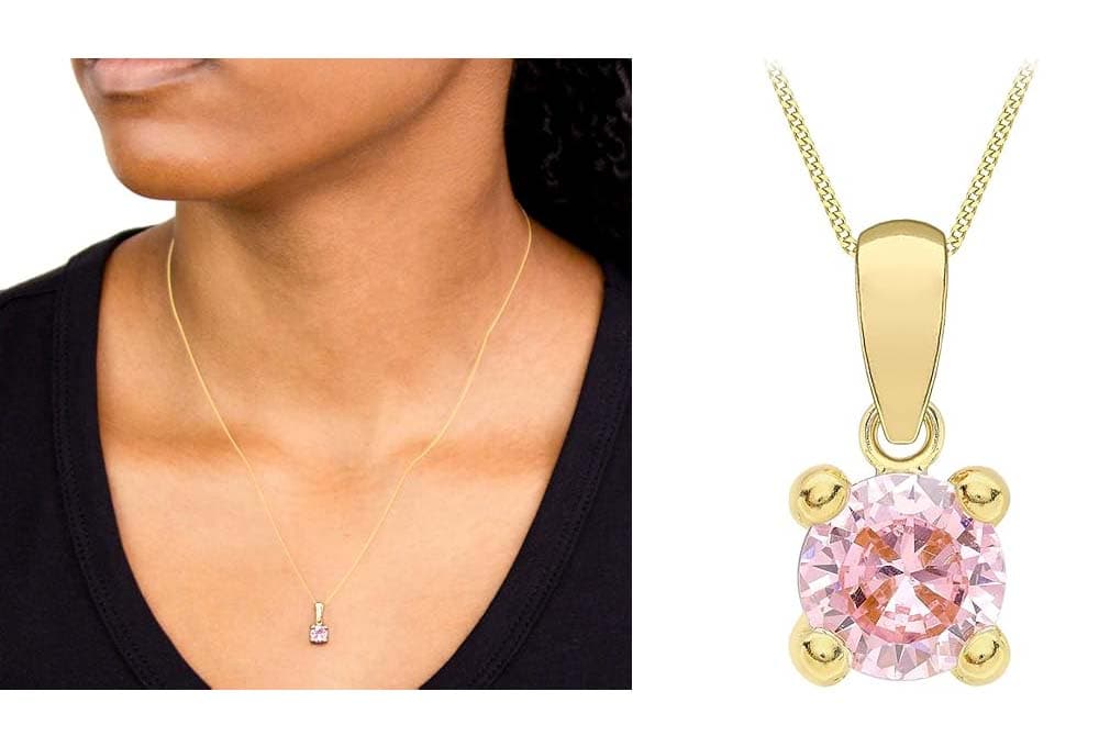 Amazon Essentials Colar com pingente de pedra natural em ouro de 9 quilates