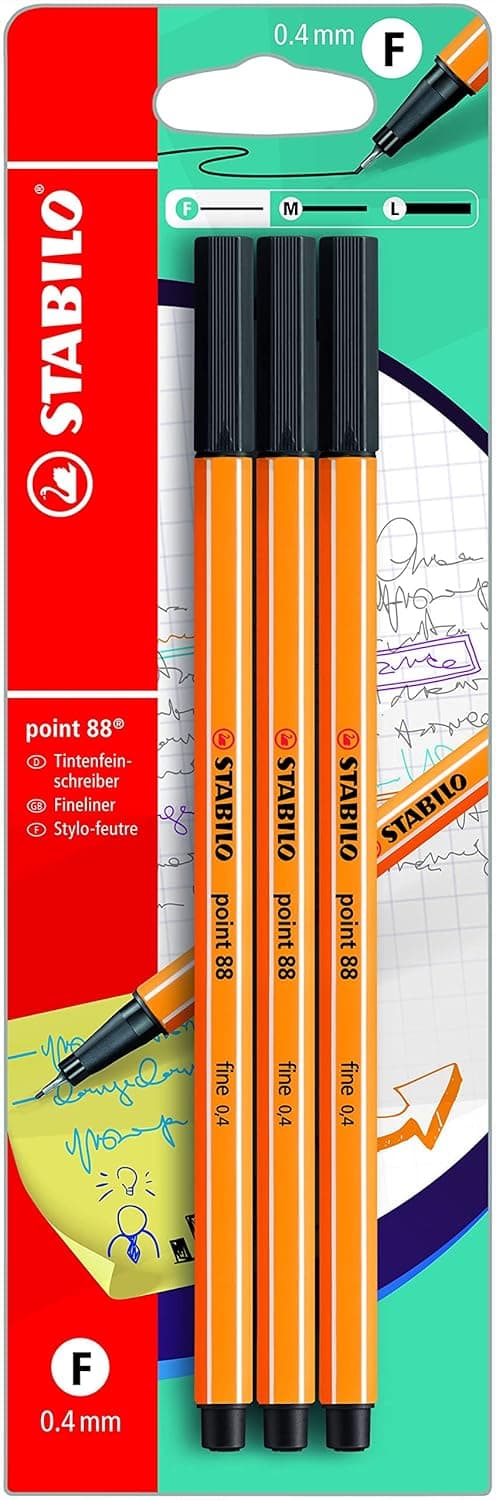 Marcador de ponta fina STABILO point 88, conjunto com 3 unidades, preto