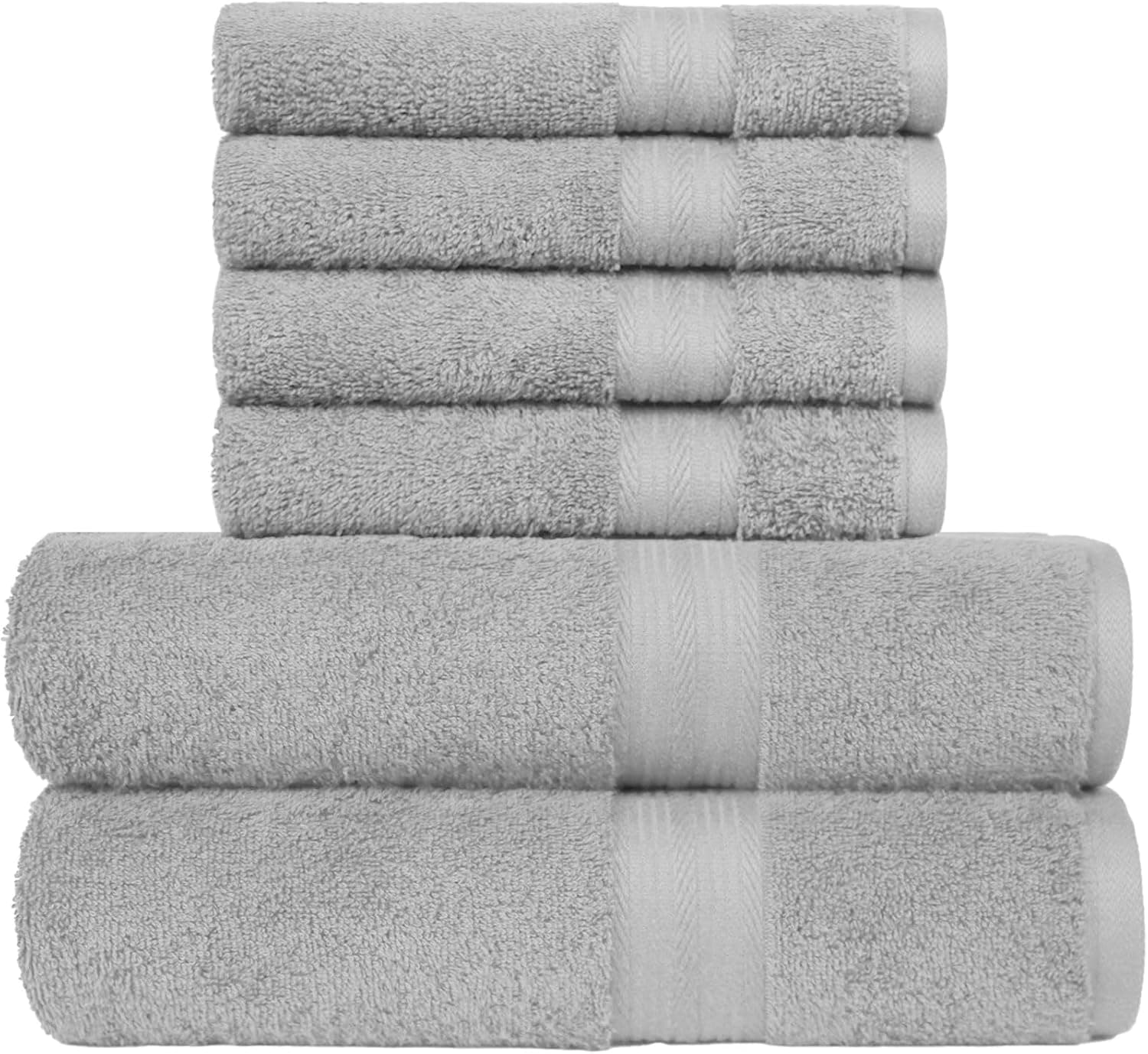 Amazon Basics - pacote de 6 toalhas de banho resistentes à descoloração para casa de banho, 100% algodão, macias e absorventes, 2 toalhas de banho e 4 toalhas de mão, cinzento