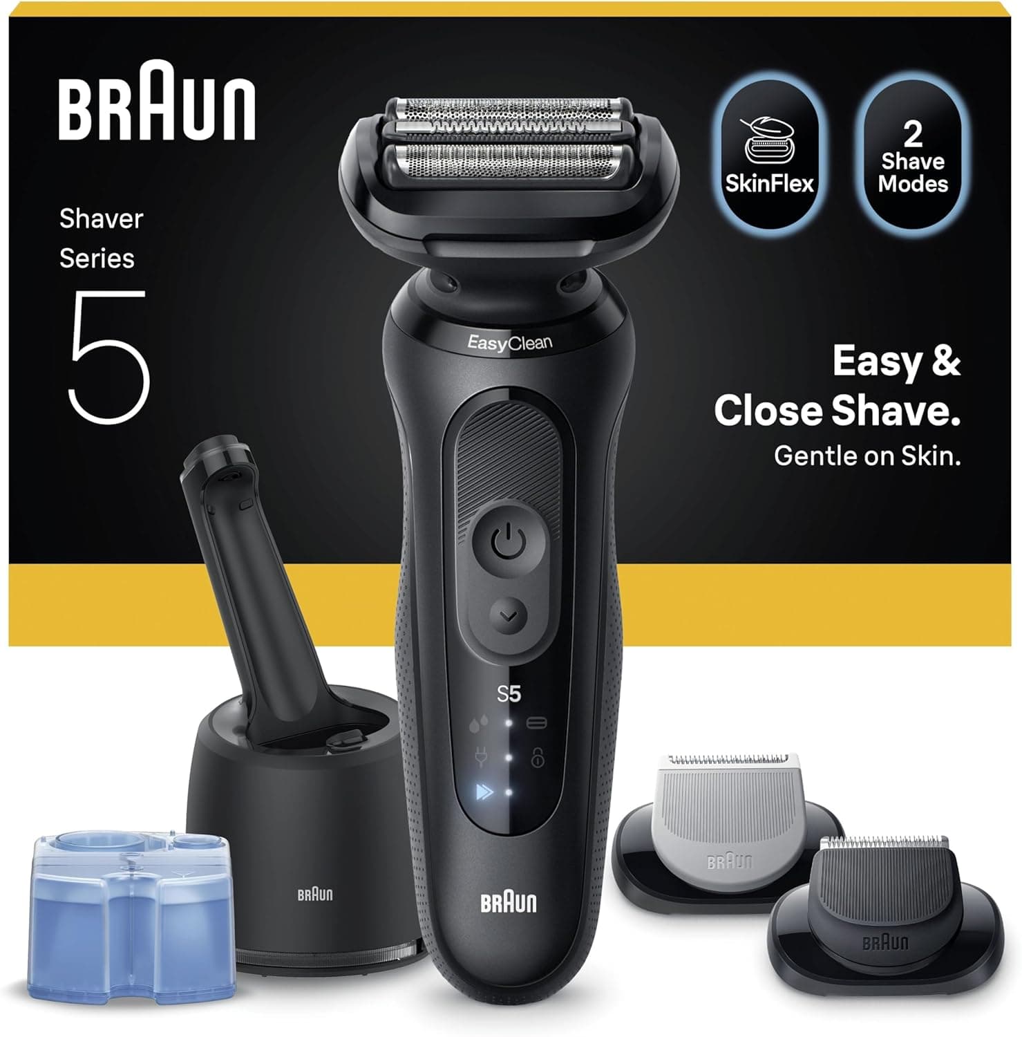Braun Series 5 52-N7650CC | Máquina de barbear elétrica para homem com 2 modos de utilização, centro de limpeza, 2 acessórios e estojo de viagem