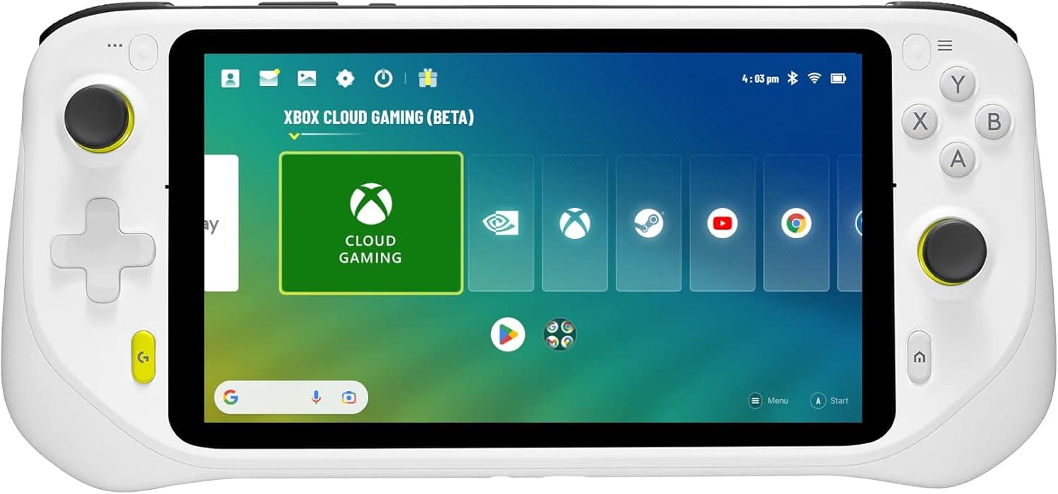 Logitech G Cloud Gaming Handheld, consola portátil com bateria de longa duração, ecrã táctil 1080P de 7 polegadas, design leve, Xbox Cloud Gaming, NVIDIA GeForce NOW, Google Play, tomada UE, branco