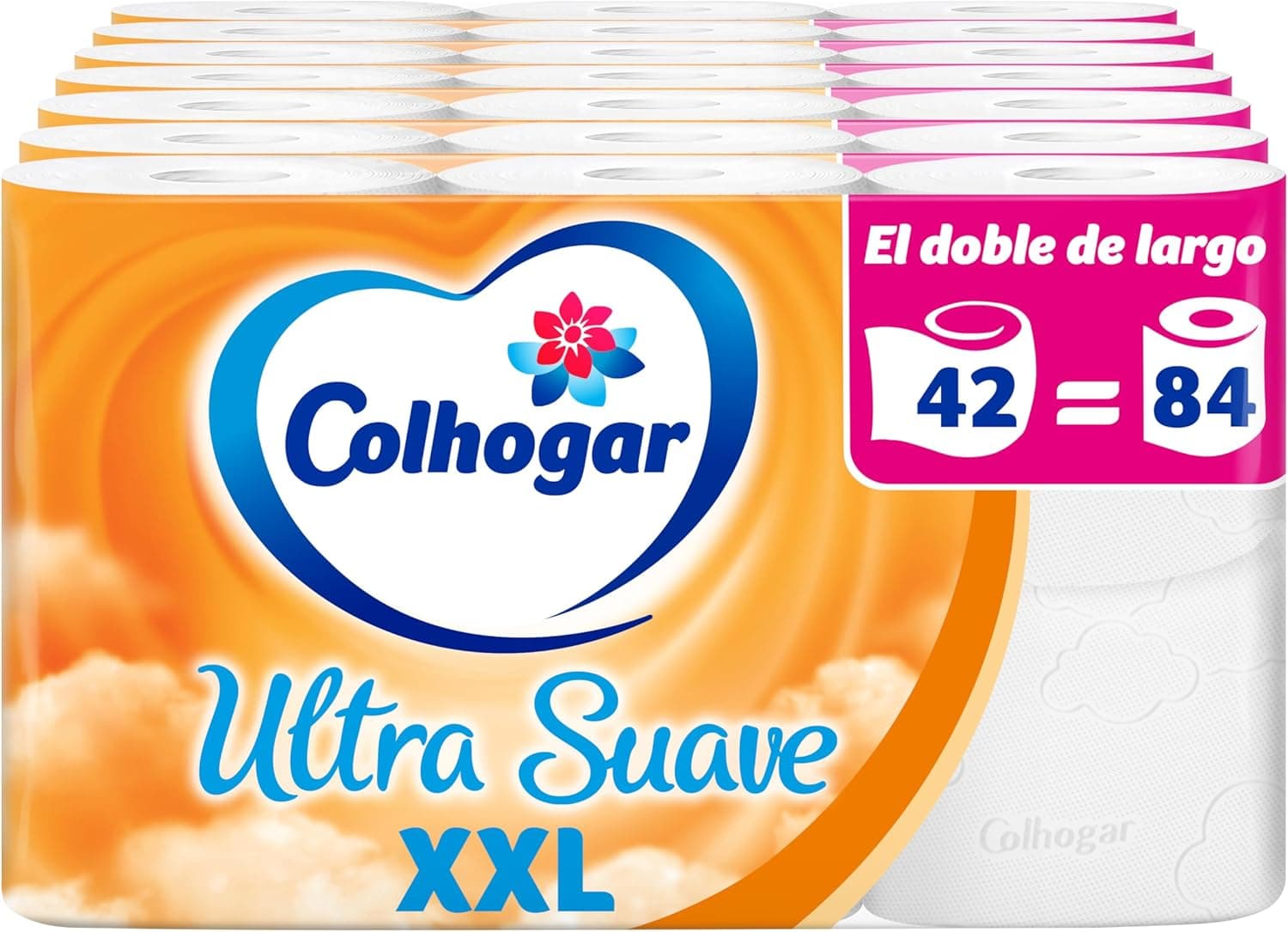 Colhogar Ultra macio XXL 7 x 6 - Papel higiénico macio - embalagem com 42 rolos extra grandes - papel de banho de 2 camadas - 100% livre de perfume - branco