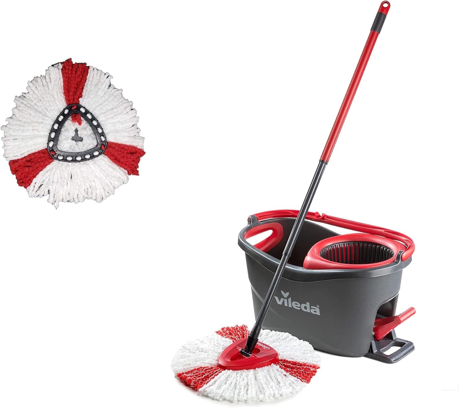 Vileda Turbo Conjunto de balde com pedal e esfregona, 48,5 x 27,5 x 28 cm, preto e vermelho