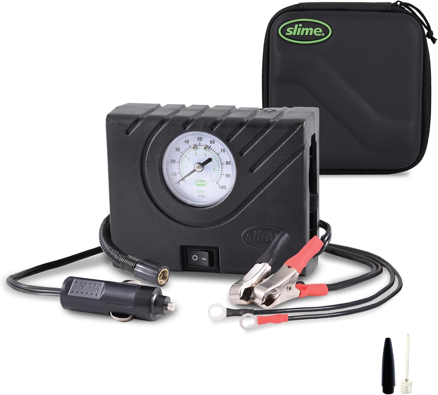 Slime 40061-95 Bomba de pneus, Power Sport para escúteres e ciclomotores, compacta, leve, analógica, inclui luz LED e leve de ligação através de rotação, insuflado em 12 min