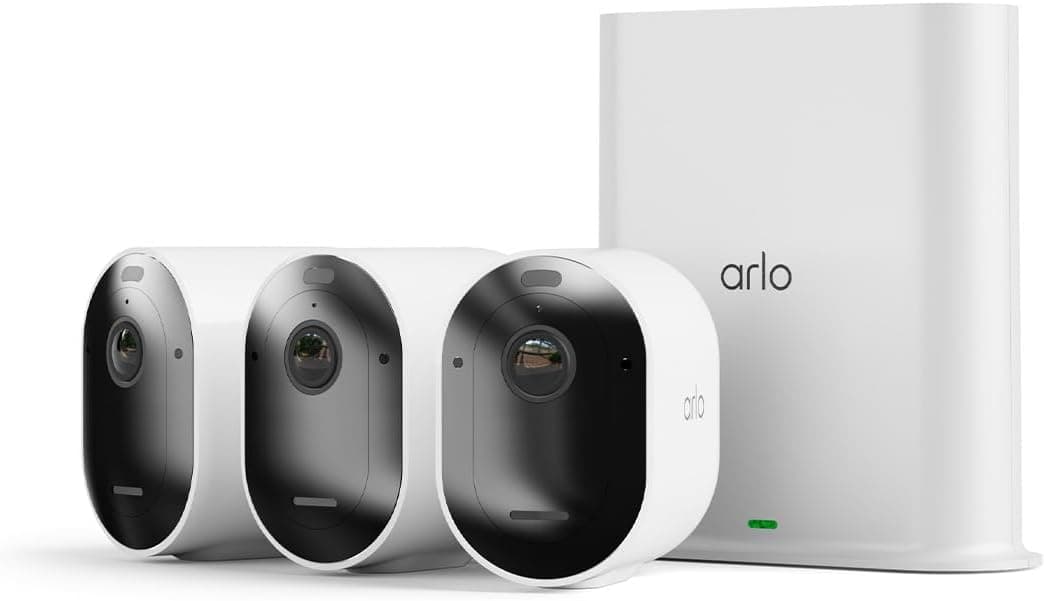 Arlo Pro 5 câmara de vigilância WiFi exterior 2K, câmara de vigilância WiFi interior, teste seguro incluído, 3 câmaras, brancas e arco Smart Hub, memória USB, WiFi 2,4 e 5 GHz