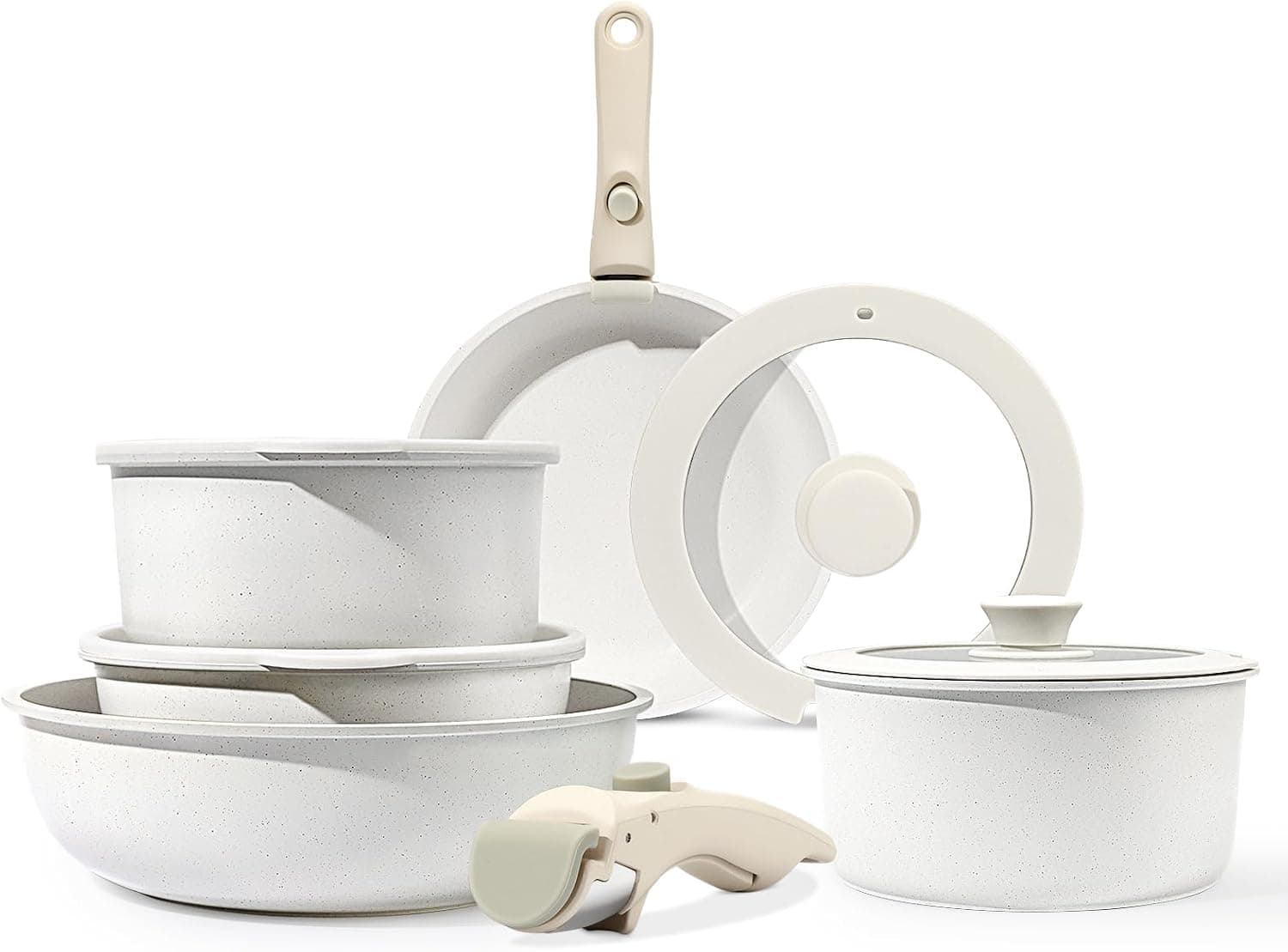 GiPP G3-U-set-BE | Conjunto de 11 panelas e frigideiras antiaderentes em alumínio com cabos removíveis, compatível com indução, forno e máquina de lavar louça