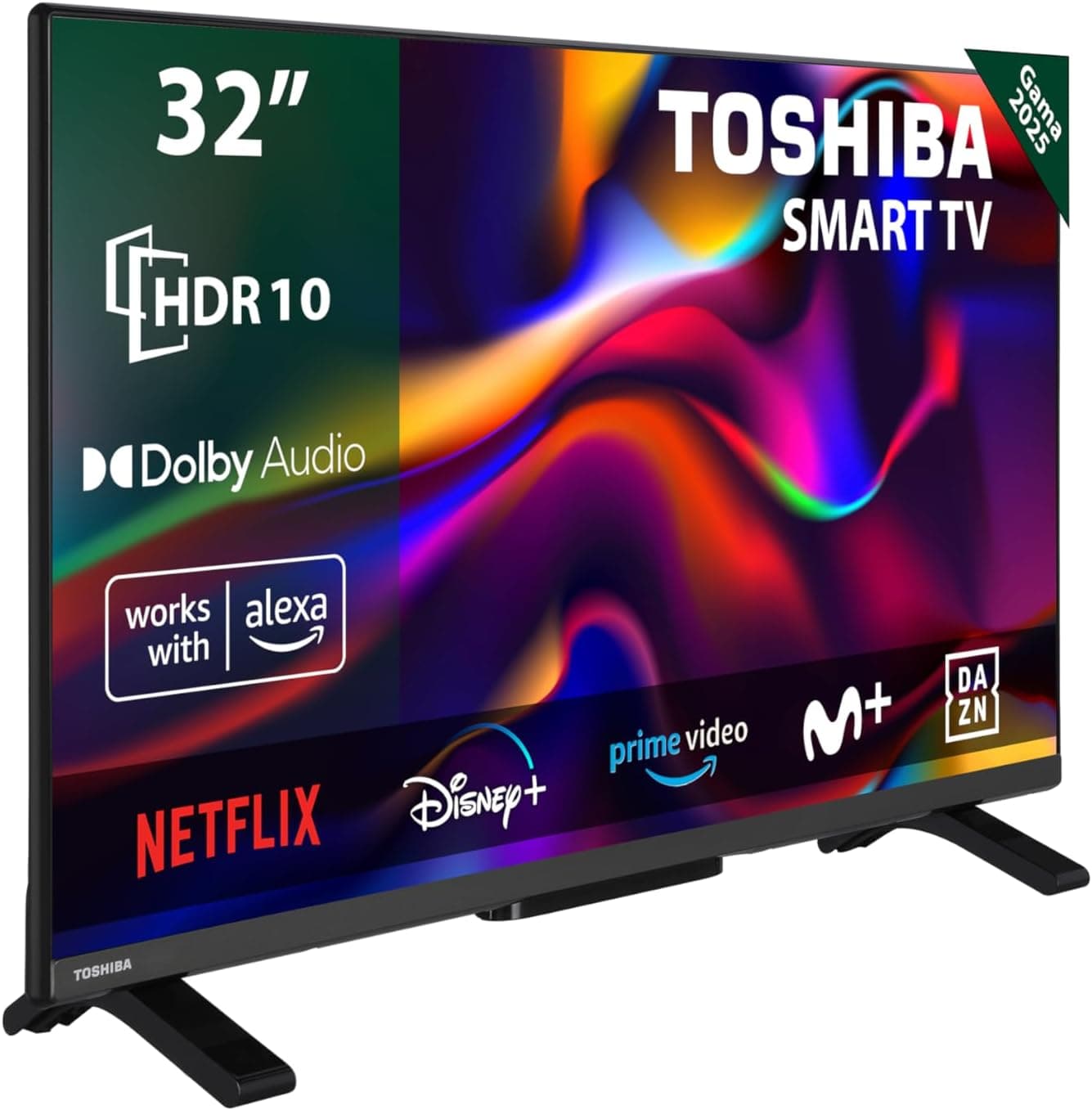 Toshiba 32WV2463DG Smart TV de 32" com resolução HD HDR10, compatível com assistente de voz Alexa, TV satélite, Dolby áudio