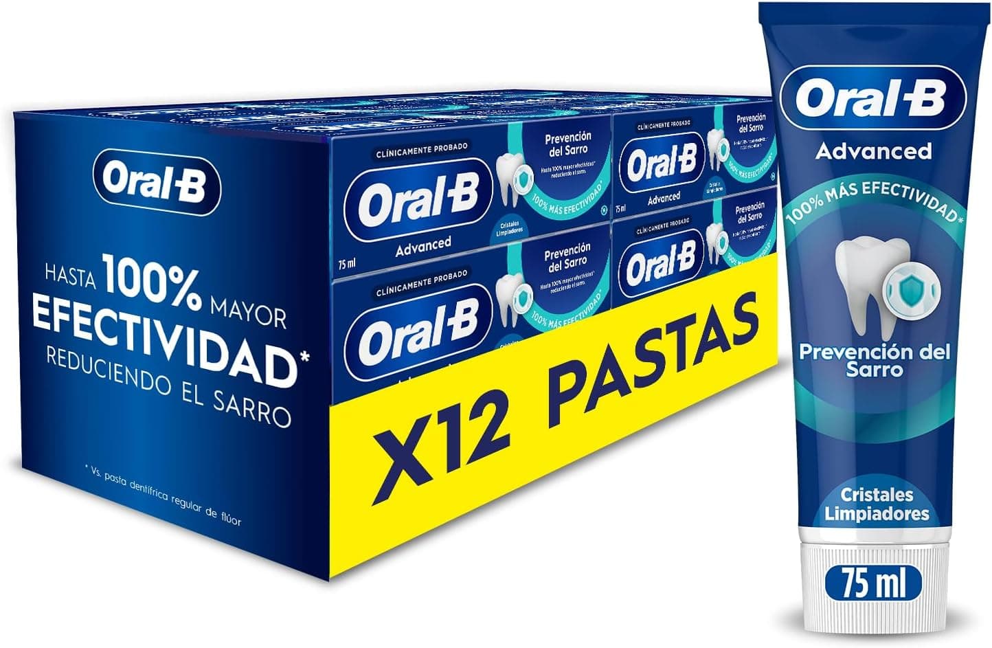 Oral-B Advanced Prevenção de tártaro pasta de dentes com cristais de limpeza profunda, pack de 12 x 75 ml