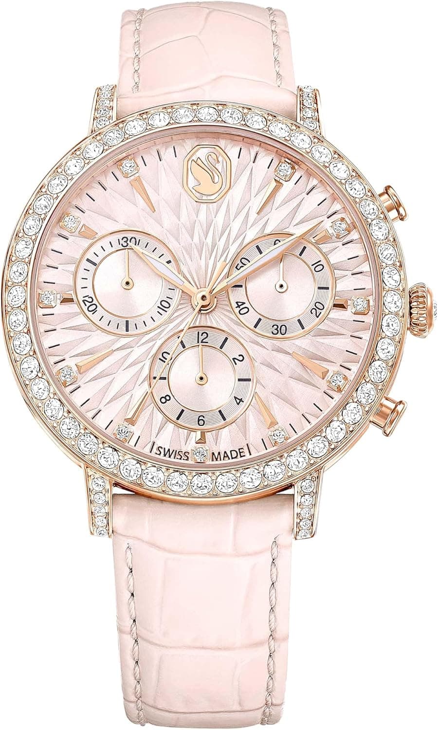 Swarovski Relógio Matrix Tennis Chrono, fabricado na Suíça, correia de pele, rosa