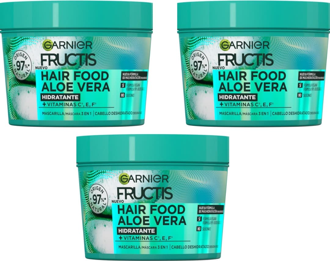Garnier Fructis Hair Food máscara capilar de Aloe Vera, 400 ml x 3