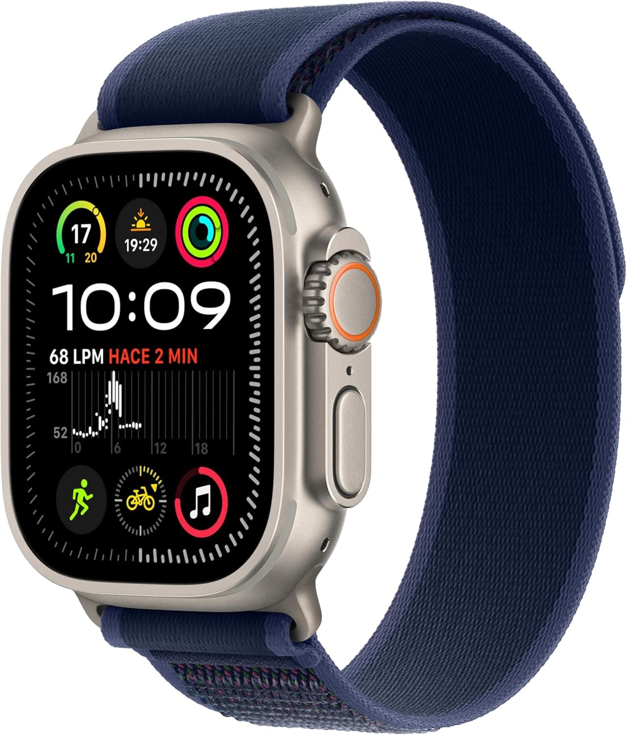 Apple Watch Ultra 2 GPS Cellular Smartwatch, relógio desportivo com caixa de titânio natural resistente de 49 mm e correia Loop Trail azul - tamanho S/M. Monitor de treino e neutro em carbono