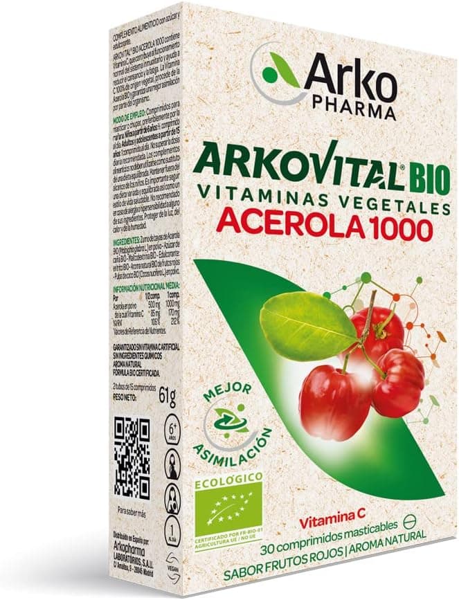 Arkopharma Arkovital Acerola 1000 | Suplemento de vitamina C natural para reforço do sistema imunitário, 30 comprimidos