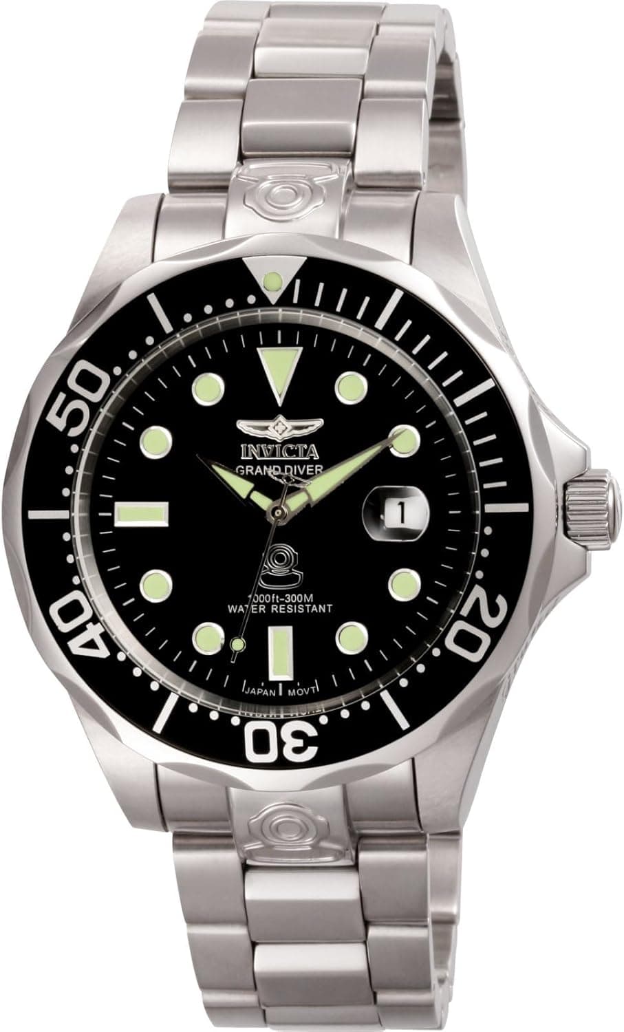 Invicta Grand Diver Reloj automático para hombre de acero inoxidable, 47 mm Plata / Negro