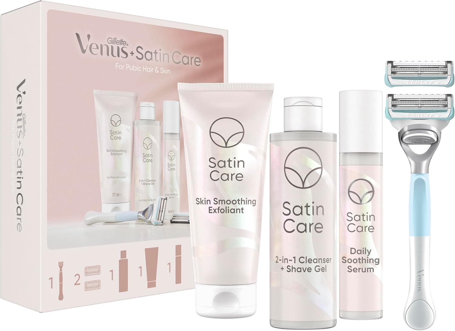 Venus Máquina de cuidados de cetim + 2 peças sobresselentes gel esfoliação + soro