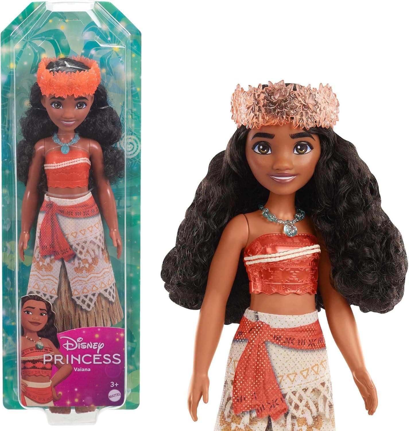 Mattel Disney Princesas Vaiana boneca articulada na moda com roupas e acessórios brilhantes inspirados nos filmes da Disney, brinquedos e presentes para meninos e meninas, HPG68