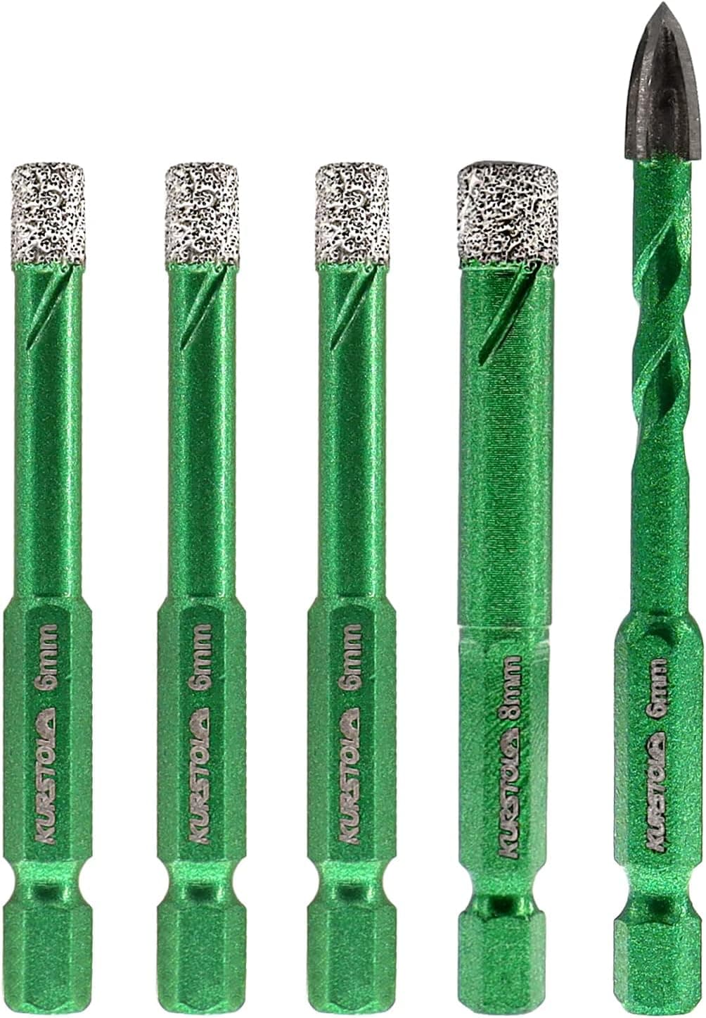KURSTOL K7 | Conjunto de 4 brocas diamantadas e 1 broca de carboneto para cerâmica porcelana mármore e granito com haste de troca rápida