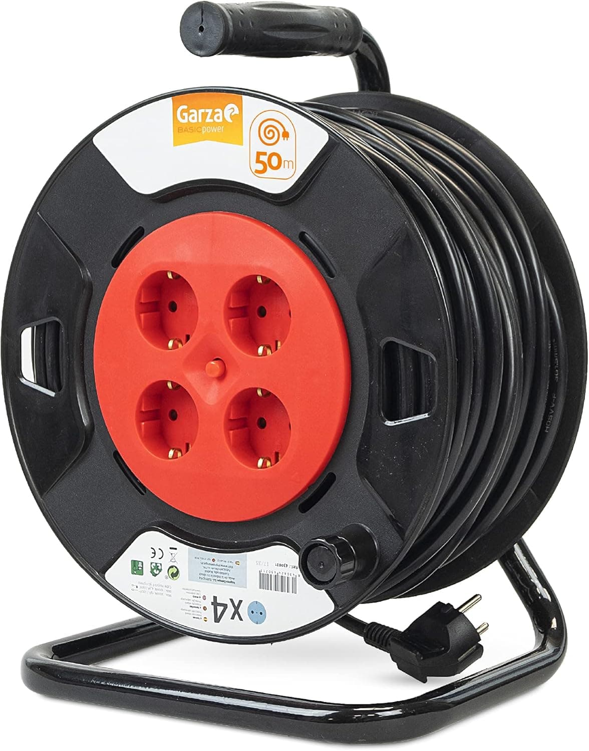 Garza Power Brico | Rolo de cabo 50 m com 4 tomadas Schuko para bricolage