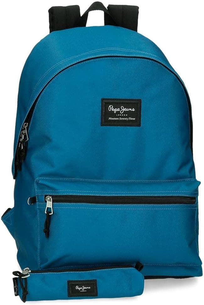 Pepe Jeans Aris Mochila para portátil compartimento duplo portátil 15,6 polegadas 31 x 44 x 17,5 cm mochila escolar poliéster by Joumma Bags, azul, Mochila + estojo