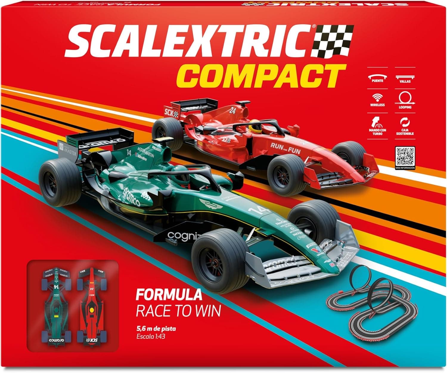 SCALEXTRIC - Circuito Compact - Pista de corridas completa - 2 carros e 2 comandos 1:43 (Formula Race to Win)