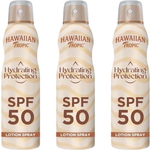 Hawaiian Tropic Bruma Hydrating Protection SPF 50 Loção solar protetora em spray de vapor, resistente à água até 12 horas, 220 ml x 3